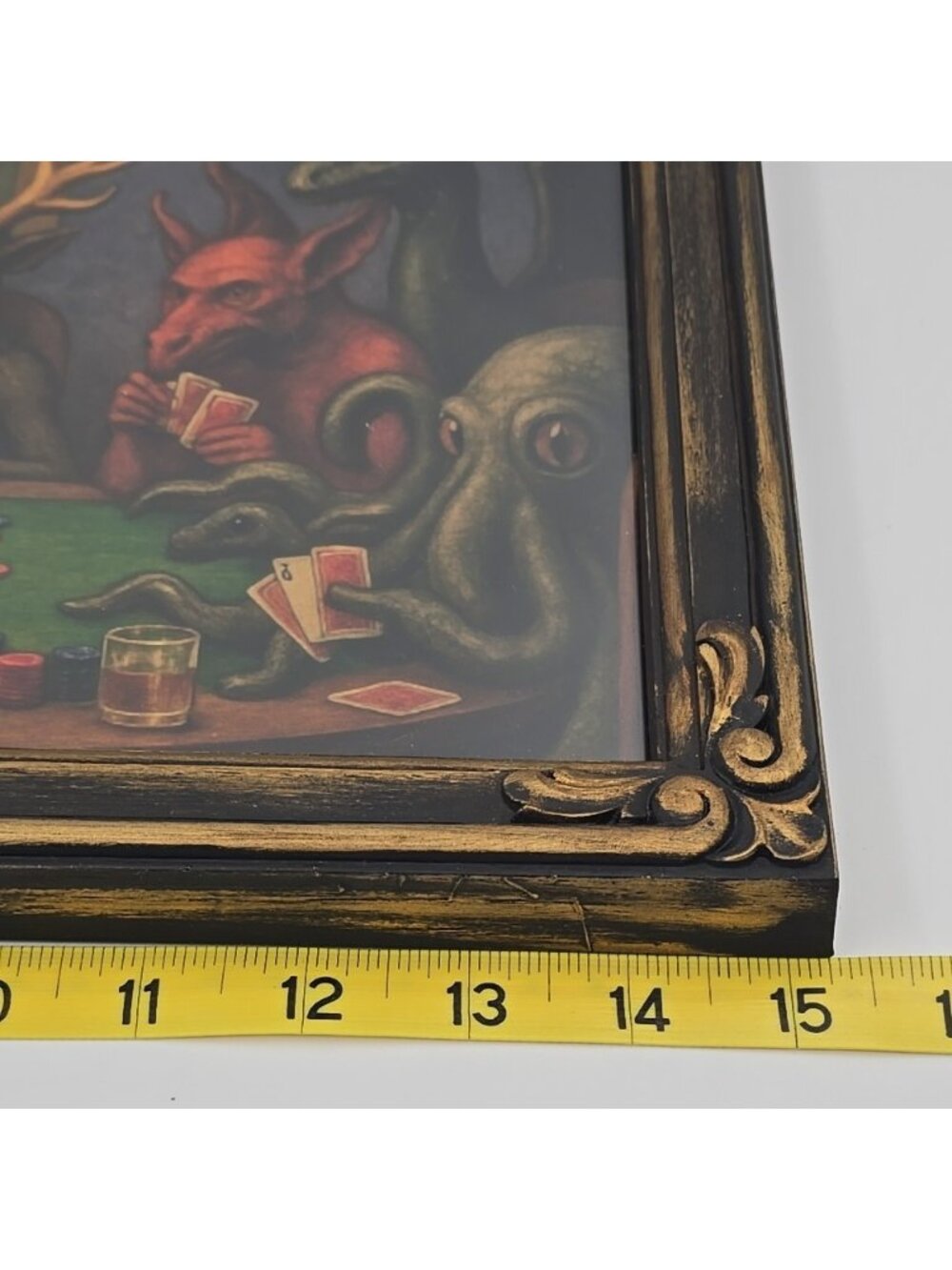 OOAK Framed Print Creepy Ephemera Cryptids Playing Poker Bigfoot Mothman 15.25" - Picture 4 of 6